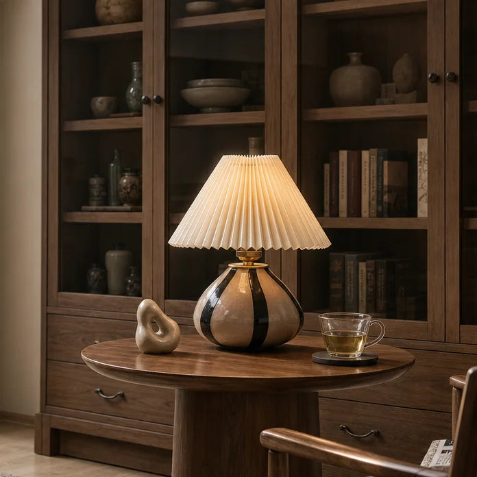 Table Lamp Pleated Fabric Mid Century Design