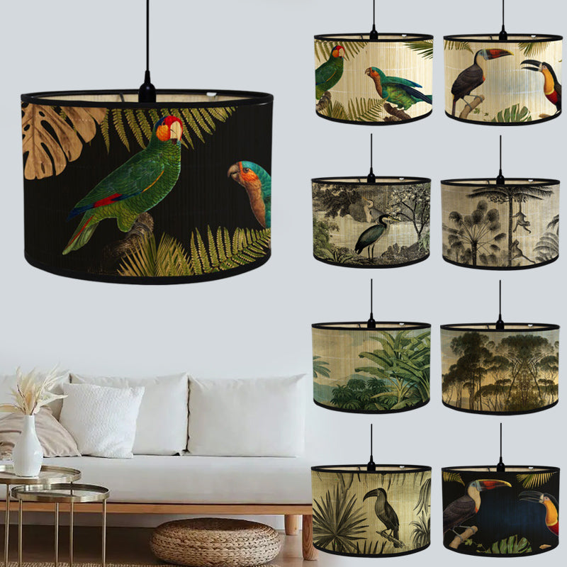 Tropischer Lampenschirm mit Tiermotiven im Vintage-Stil – rund & dekorativ