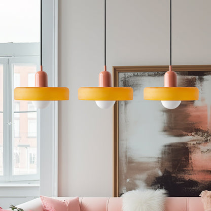 LED Pendelleuchte mit farbigen Glasschirmen für Wohnzimmer und Esszimmer