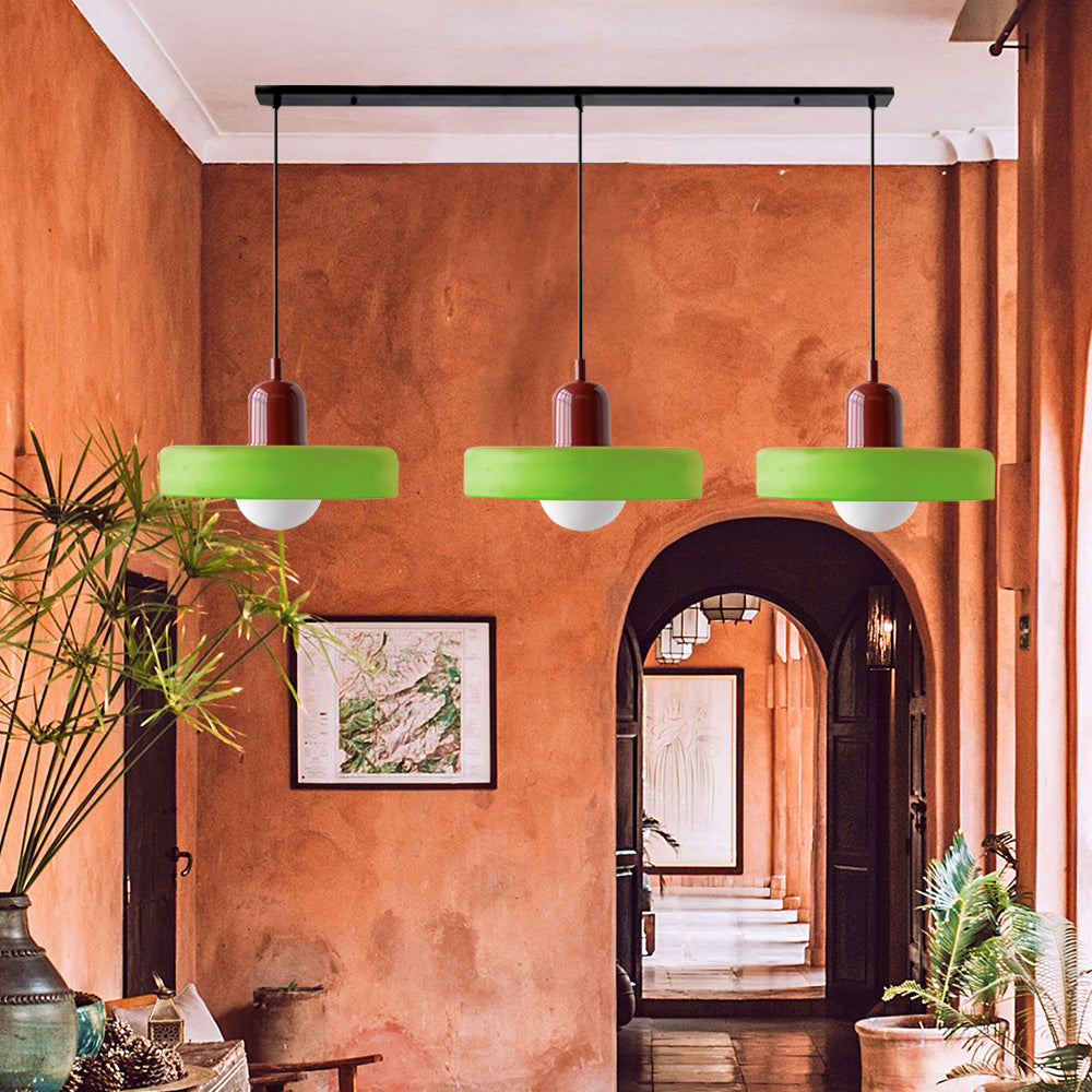 LED Pendelleuchte mit farbigen Glasschirmen für Wohnzimmer und Esszimmer