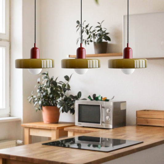 LED Pendelleuchte mit farbigen Glasschirmen für Wohnzimmer und Esszimmer