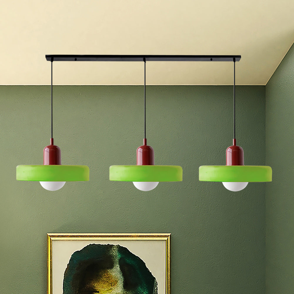 LED Pendelleuchte mit farbigen Glasschirmen für Wohnzimmer und Esszimmer