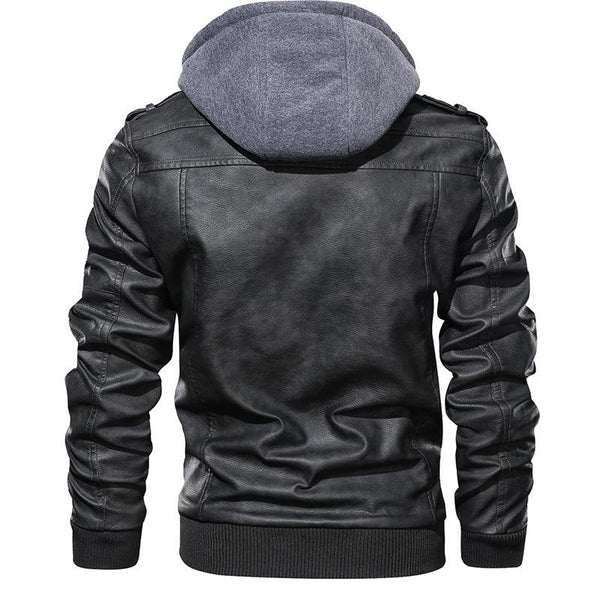 Herren Lederjacke Mit Abnehmbarer Kapuze Und Steppdetails