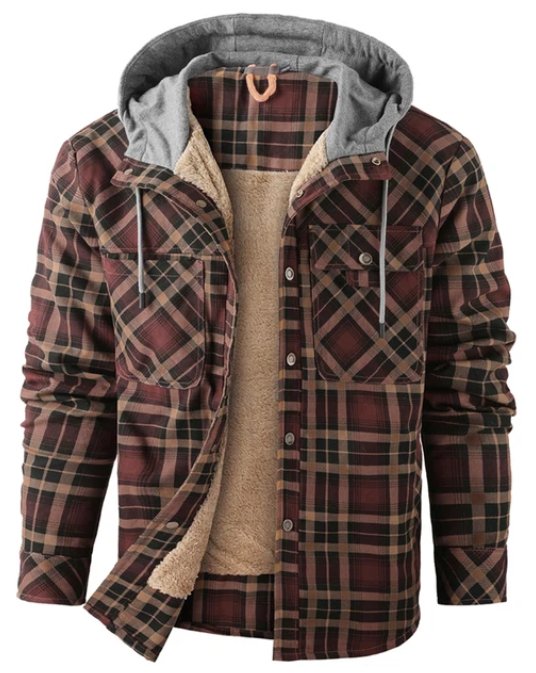 Herren Karierte Jacke Mit Fleecefutter Und Kapuze