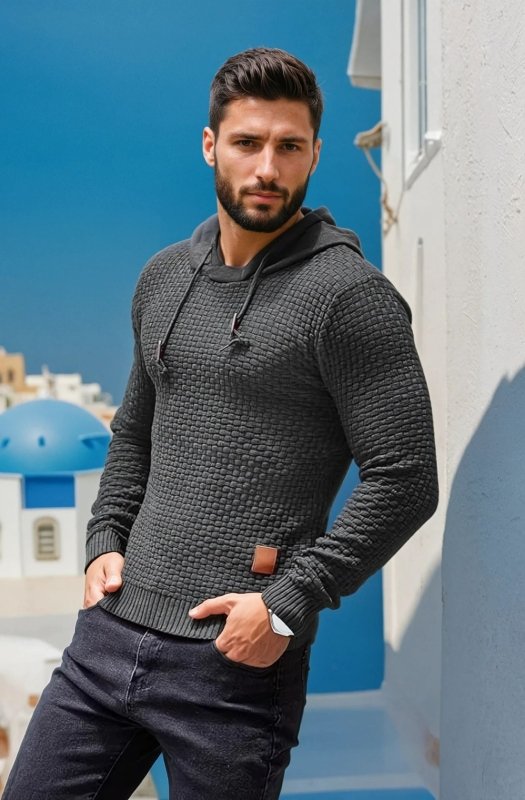 Herren Hoodie Mit Strukturmuster Und Kapuze