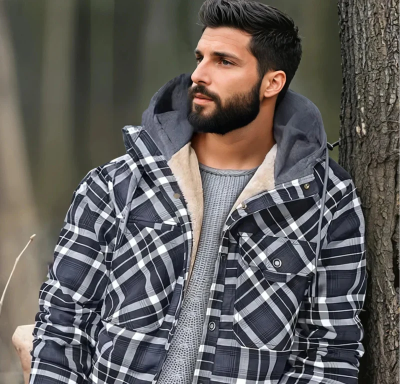 Herren Karierte Jacke Mit Fleecefutter Und Kapuze