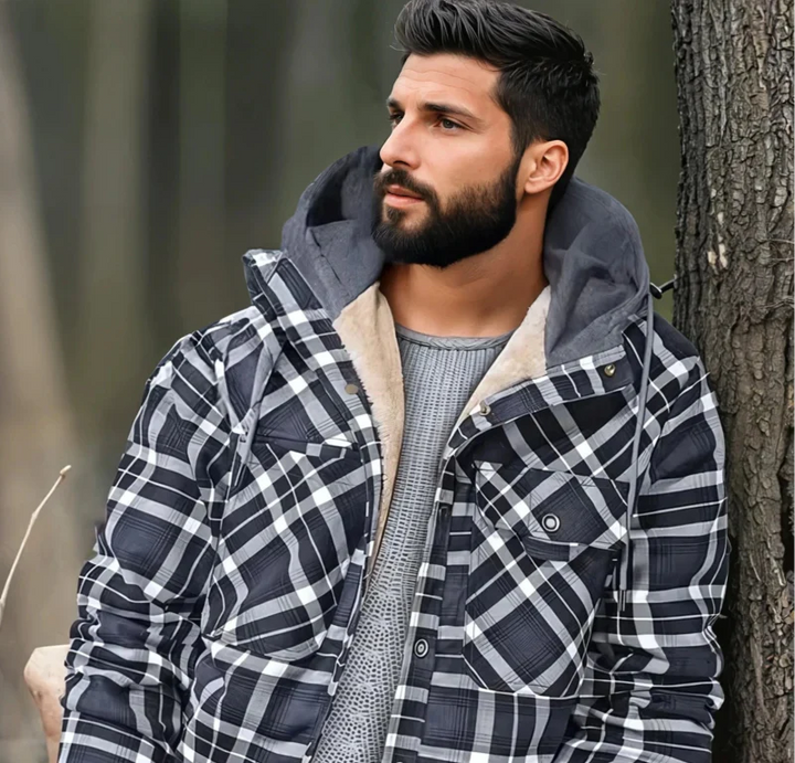 Herren Karierte Jacke Mit Fleecefutter Und Kapuze