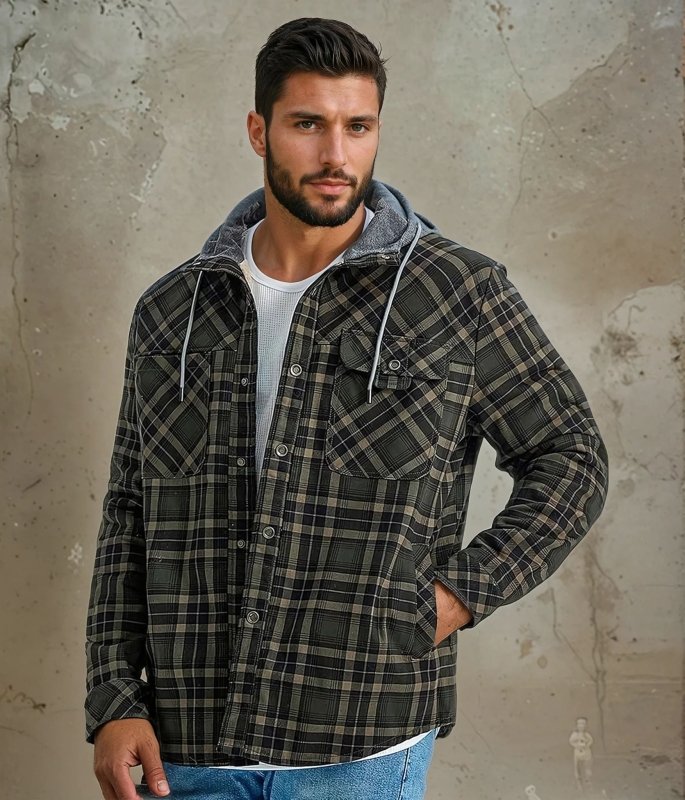 Herren Karierte Jacke Mit Fleecefutter Und Kapuze