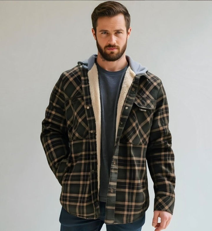 Herren Karierte Jacke Mit Fleecefutter Und Kapuze