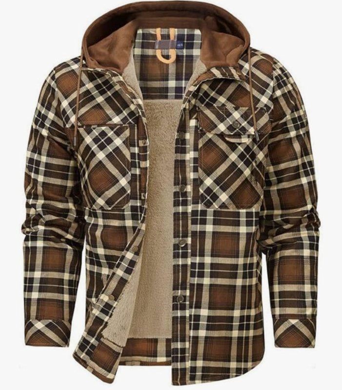 Herren Karierte Jacke Mit Fleecefutter Und Kapuze