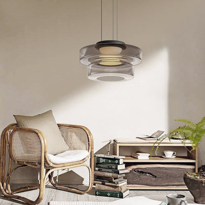 Bauhaus-inspirierte Glas Pendelleuchte mit LED und Höhenverstellung