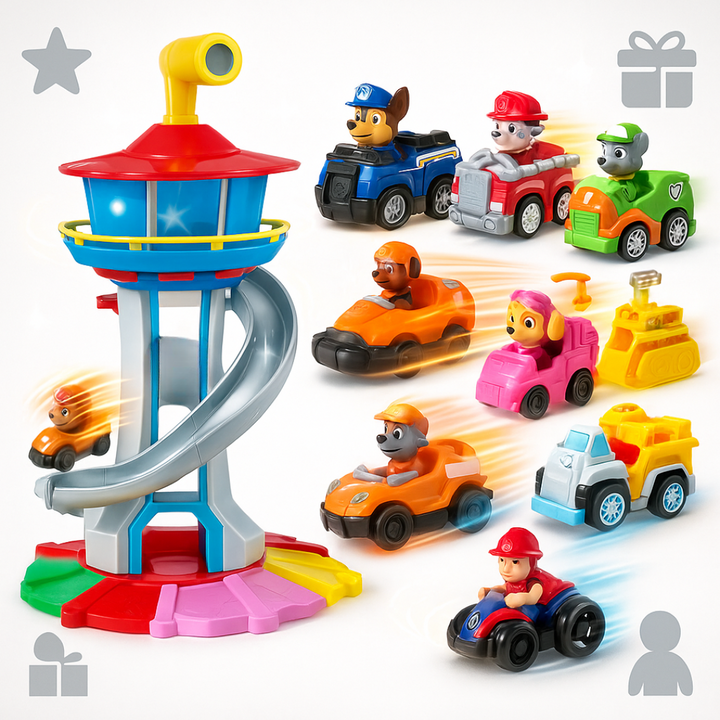Kinder Autospielset mit Rutsch-Turm