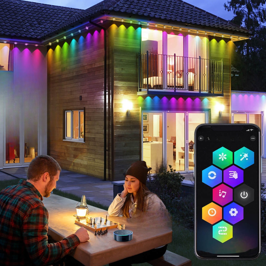 Mehrfarbige Smarte LED Weihnachtslichterkette für Außen