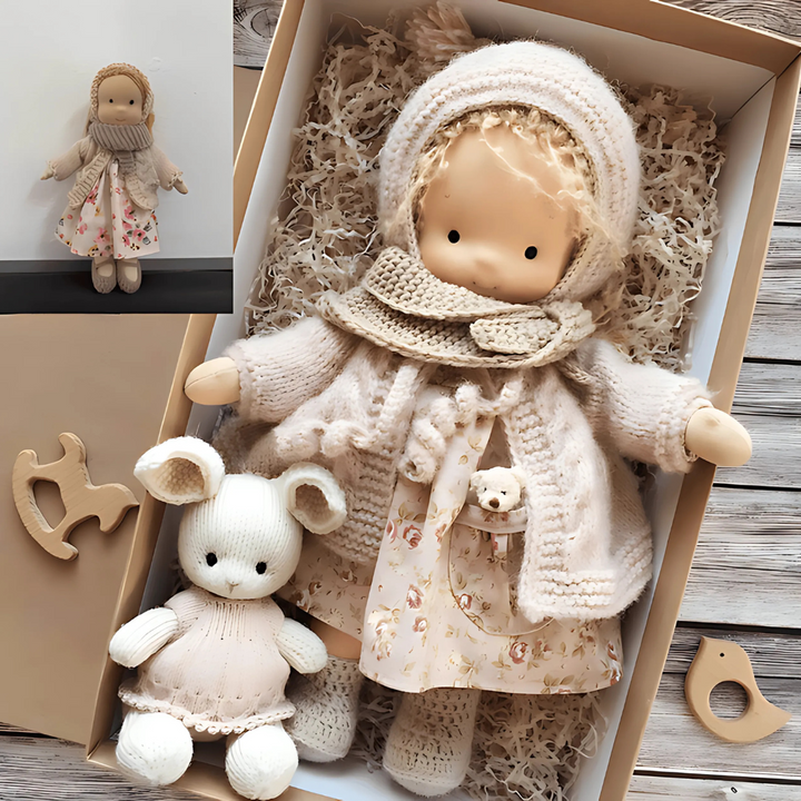 Handgefertigte Waldorf Stoffpuppe aus weichem Plüsch