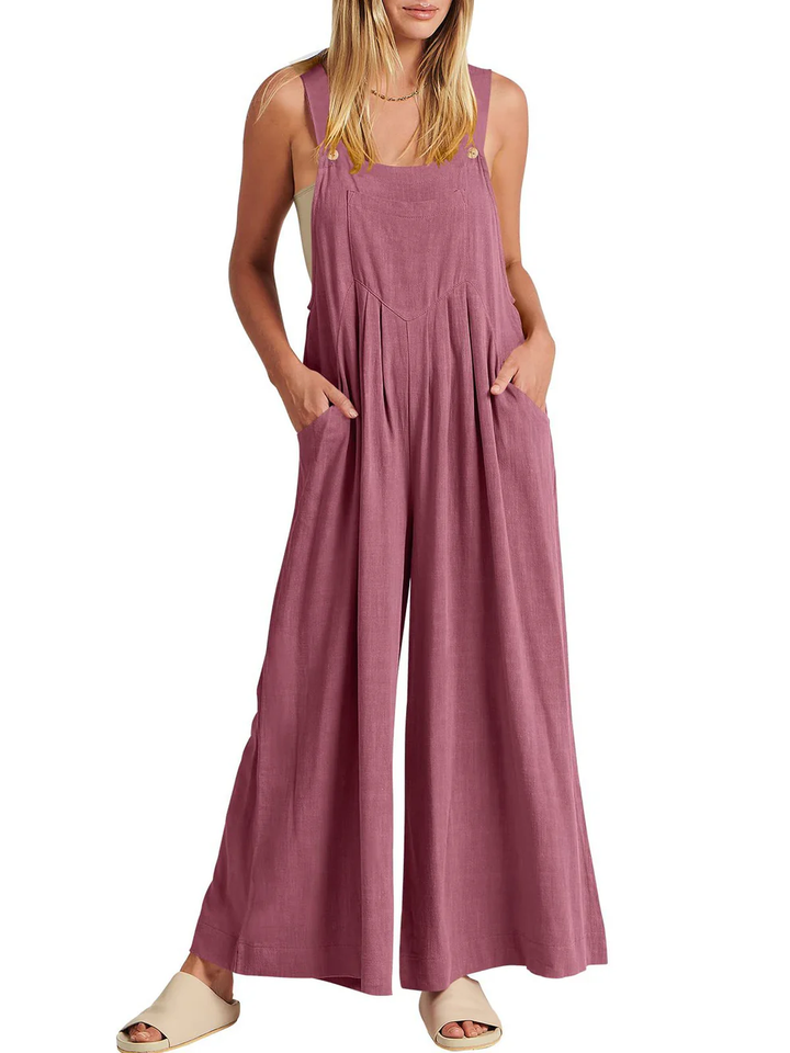 Solid Button-Strap Relaxed Fit Jumpsuit