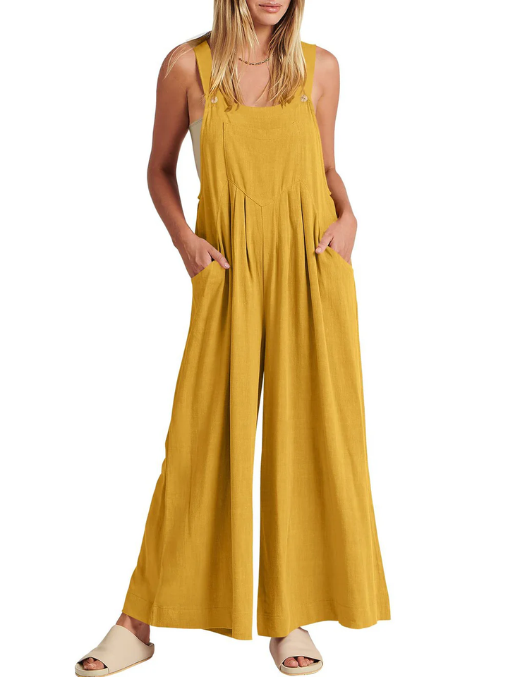 Solid Button-Strap Relaxed Fit Jumpsuit