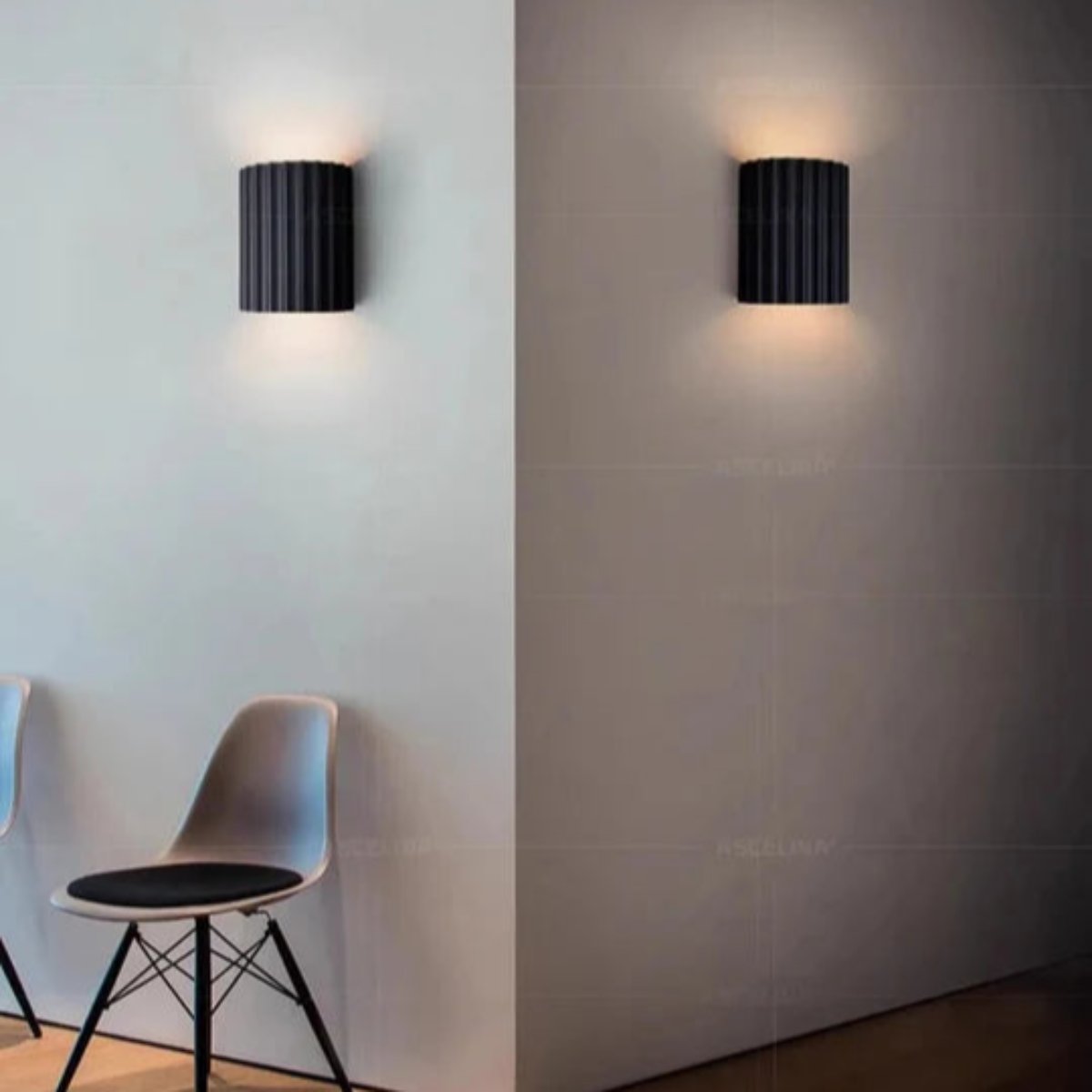 Moderne LED-Wandleuchte in gerippter Zylinderform für Innenräume