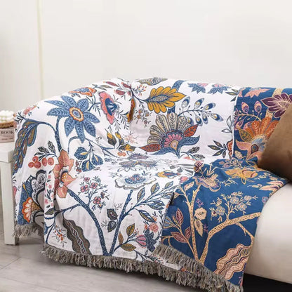 Baumwolldecke mit Blumenmuster – Jacquard Plaid mit Fransen