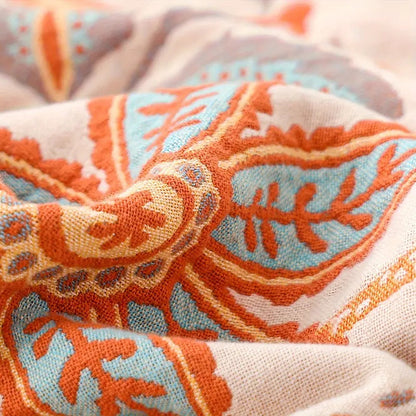 Boho Decke mit Blumenmuster – Baumwoll Plaid mit Fransen