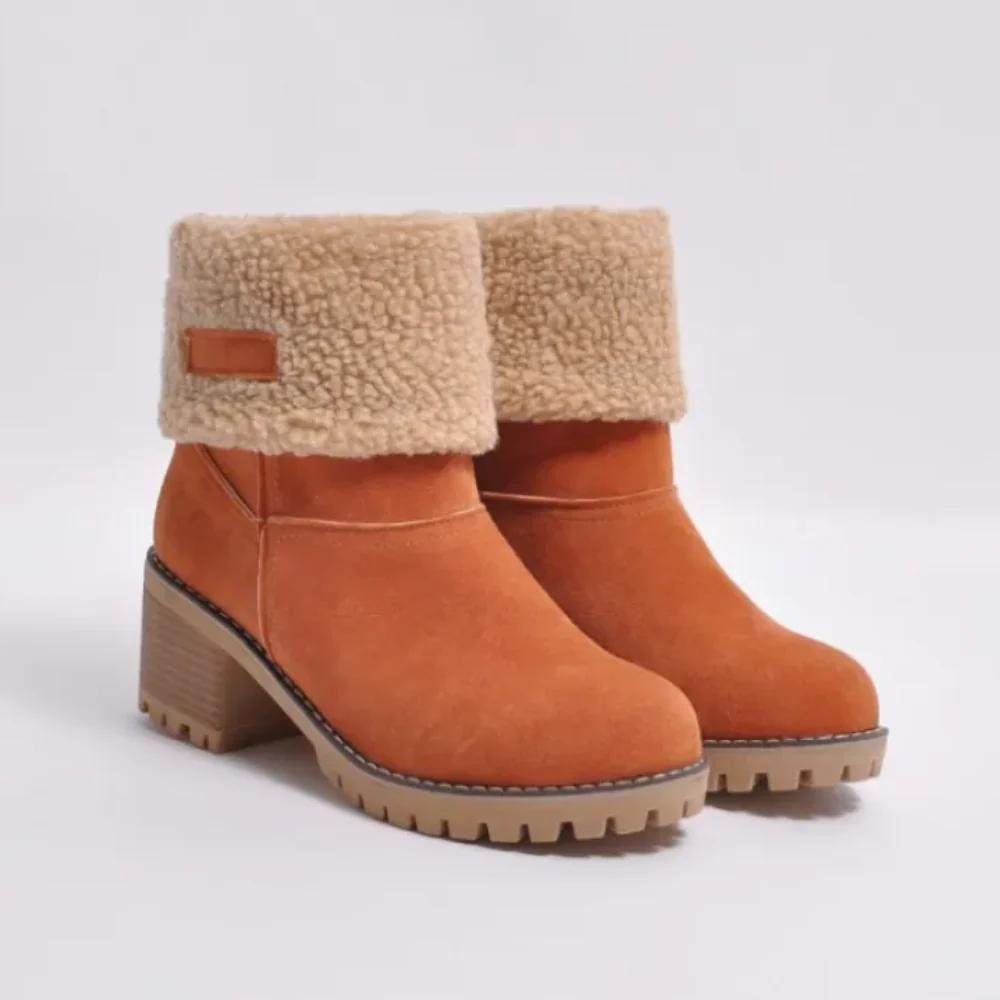 Damen Stiefeletten Mit Umschlagkragen Und Blockabsatz