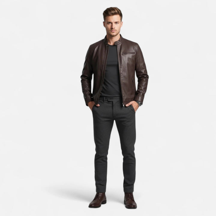 Herren PU Jacke Mit Stehkragen Und Reißverschluss