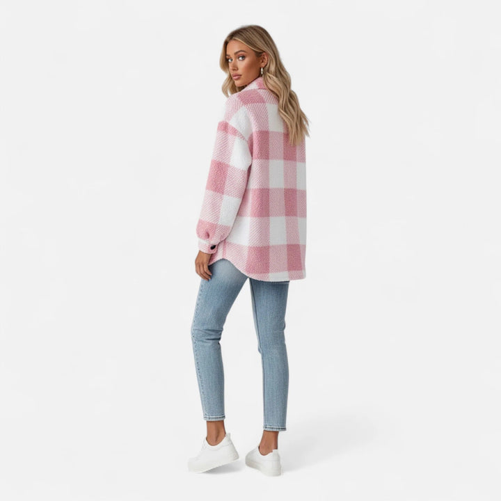 Damen Kariertes Fleecejacke Mit Weichem Plush