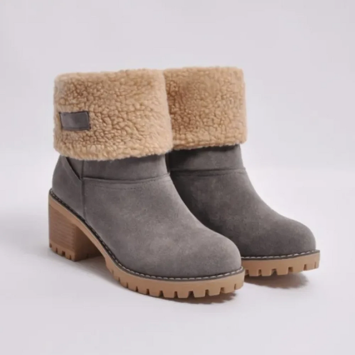 Damen Stiefeletten Mit Umschlagkragen Und Blockabsatz