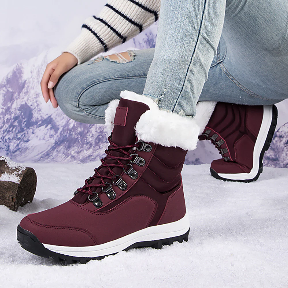 Damen Stiefel Mit Steppdesign Und Schnürung Auf Wadenhöhe