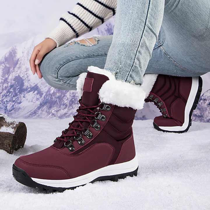 Damen Stiefel Mit Steppdesign Und Schnürung Auf Wadenhöhe