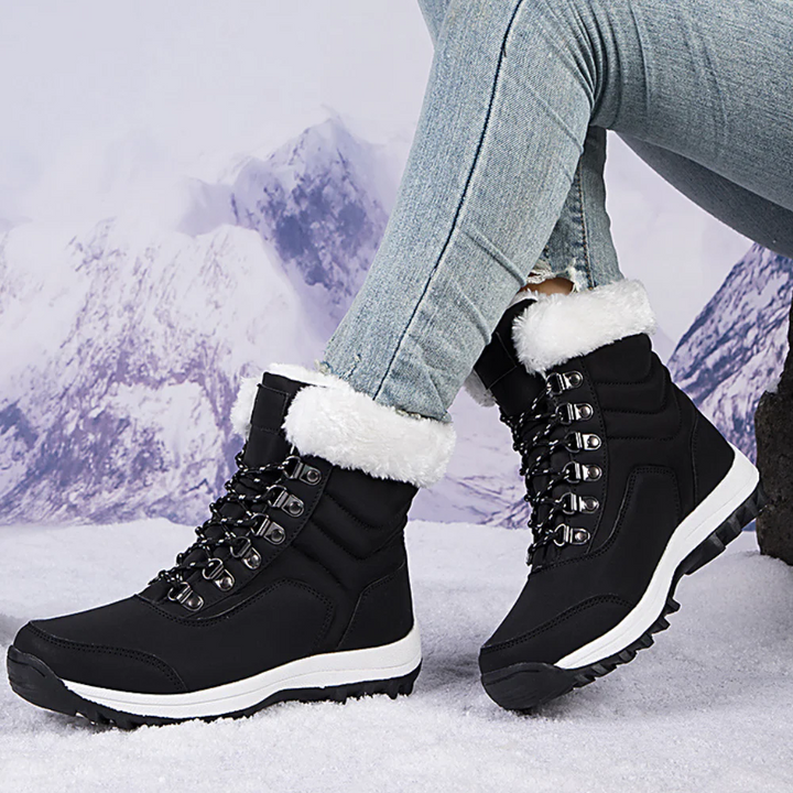 Damen Stiefel Mit Steppdesign Und Schnürung Auf Wadenhöhe