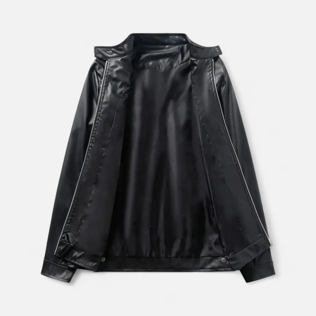 Herren PU Jacke Mit Stehkragen Und Reißverschluss