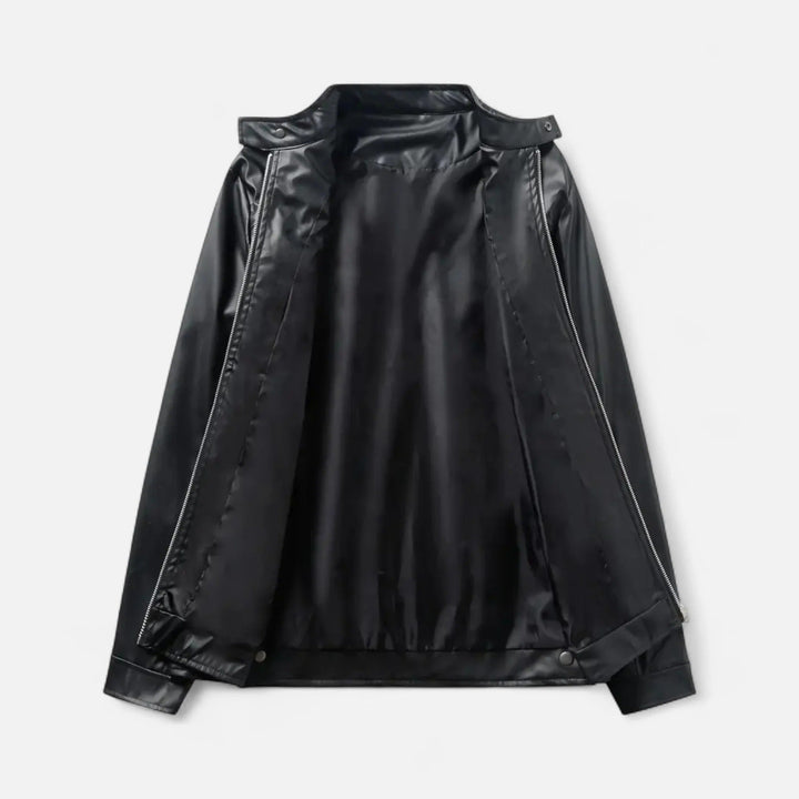 Herren PU Jacke Mit Stehkragen Und Reißverschluss