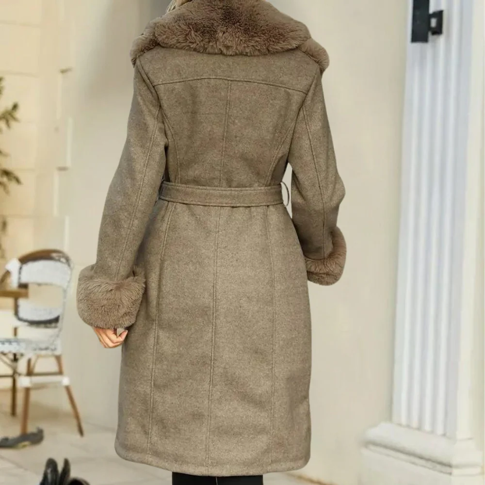 Damen Trenchcoat Aus Wollmischung Mit Kunstfellkragen
