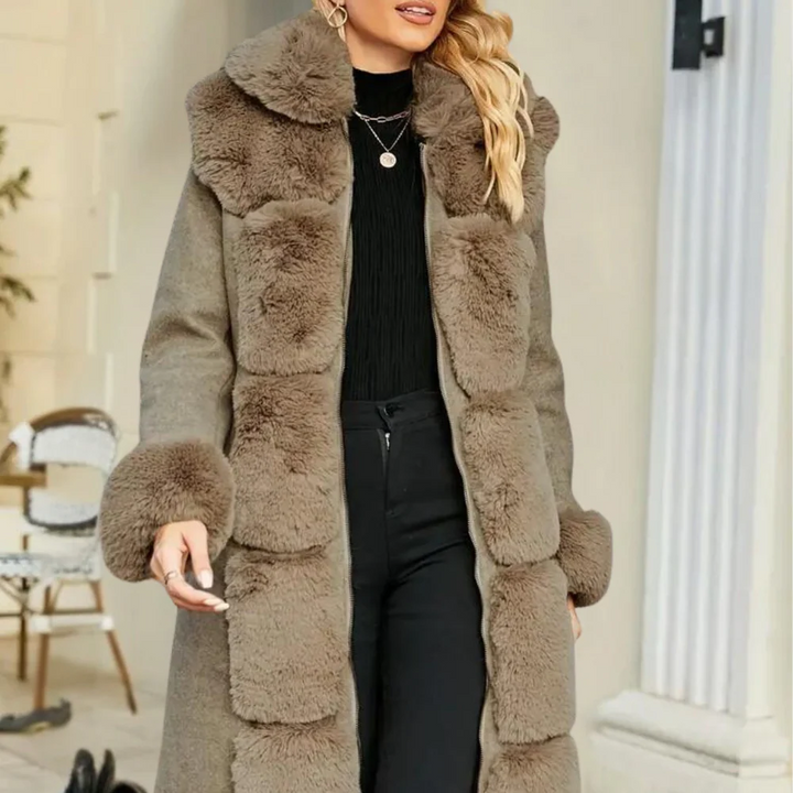 Damen Trenchcoat Aus Wollmischung Mit Kunstfellkragen
