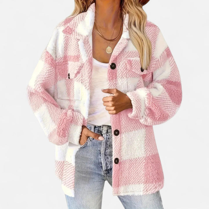 Damen Kariertes Fleecejacke Mit Weichem Plush