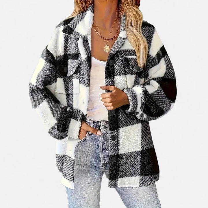 Damen Kariertes Fleecejacke Mit Weichem Plush