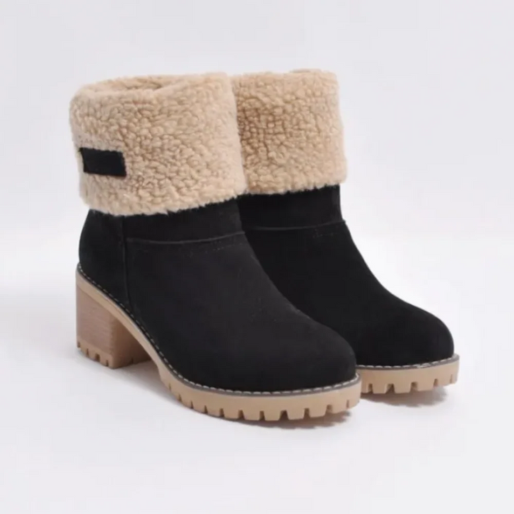Damen Stiefeletten Mit Umschlagkragen Und Blockabsatz