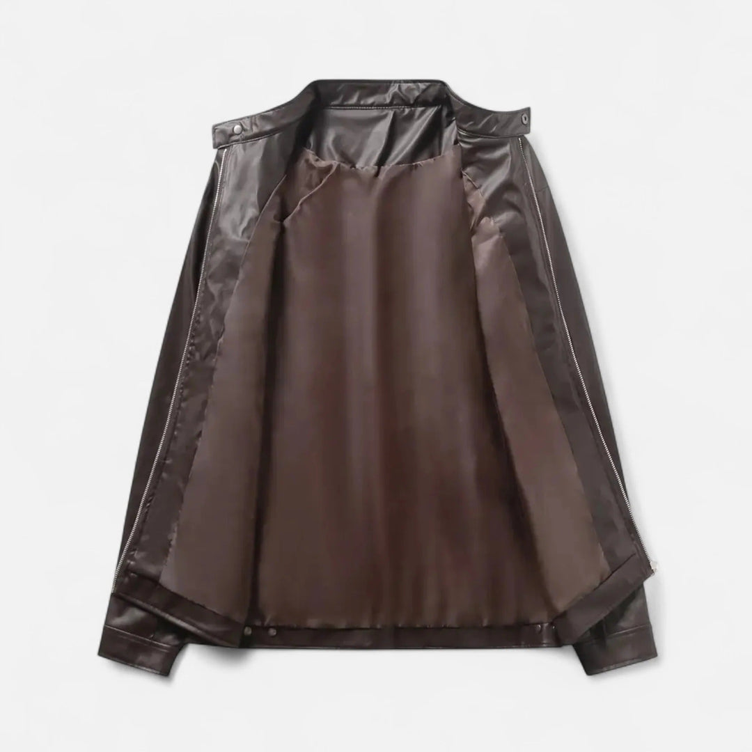 Herren PU Jacke Mit Stehkragen Und Reißverschluss