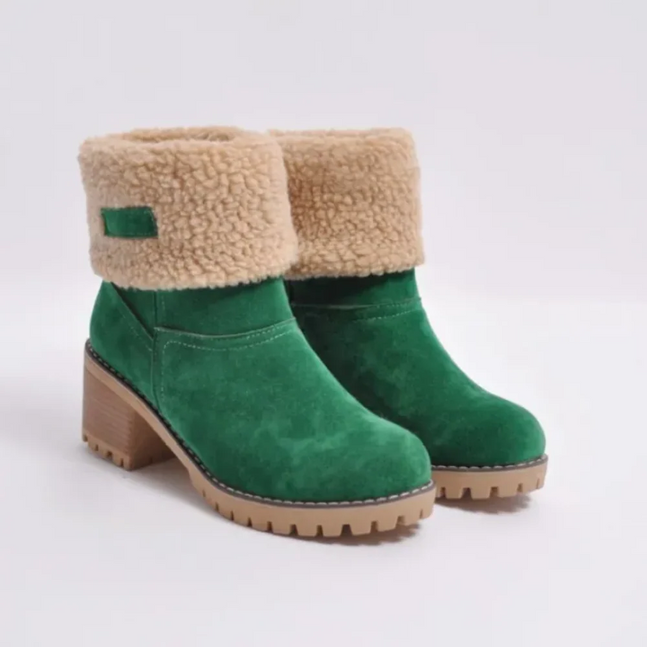 Damen Stiefeletten Mit Umschlagkragen Und Blockabsatz