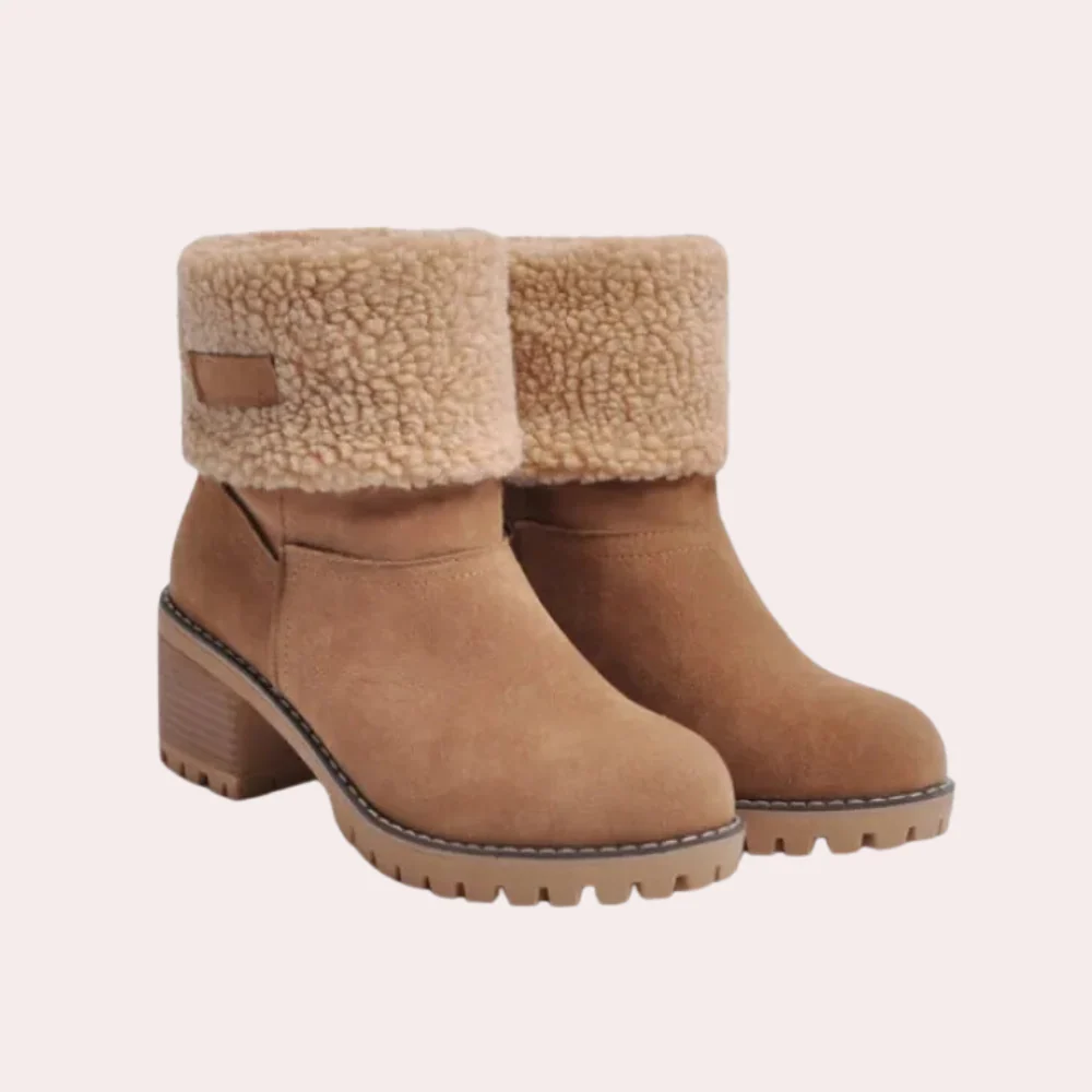 Damen Stiefeletten Mit Umschlagkragen Und Blockabsatz