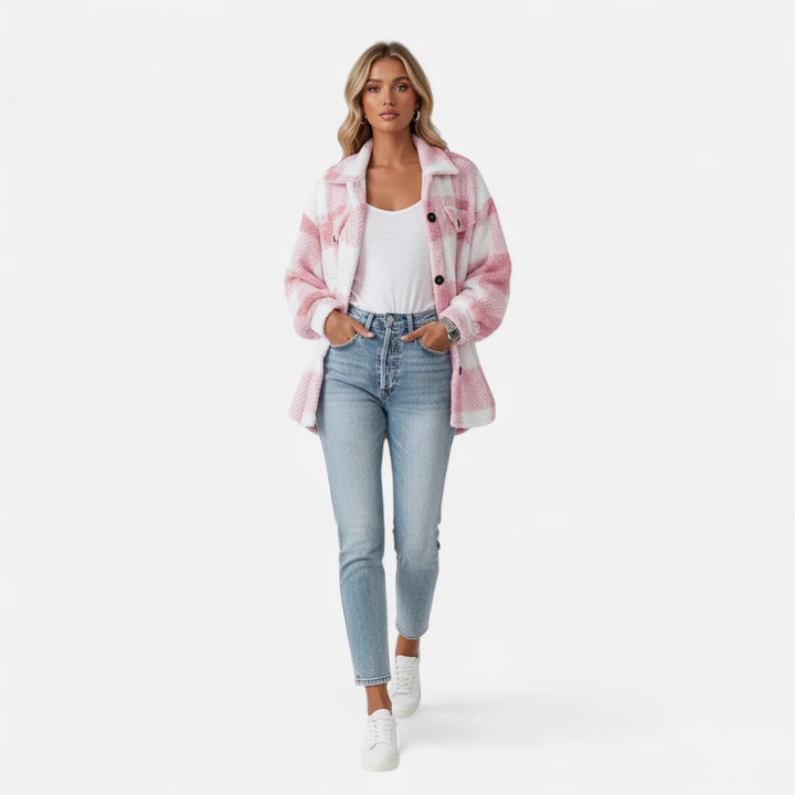 Damen Kariertes Fleecejacke Mit Weichem Plush