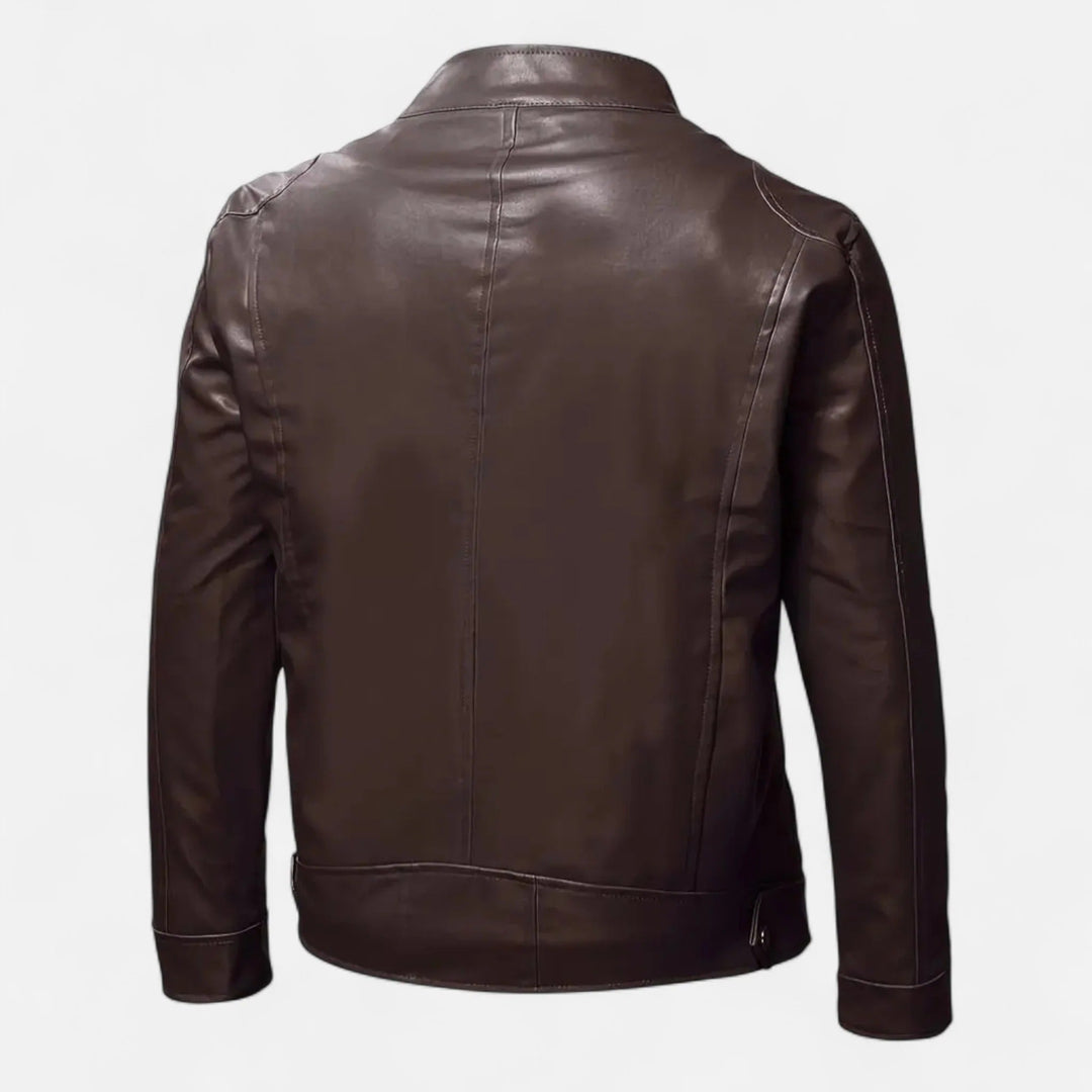 Herren PU Jacke Mit Stehkragen Und Reißverschluss