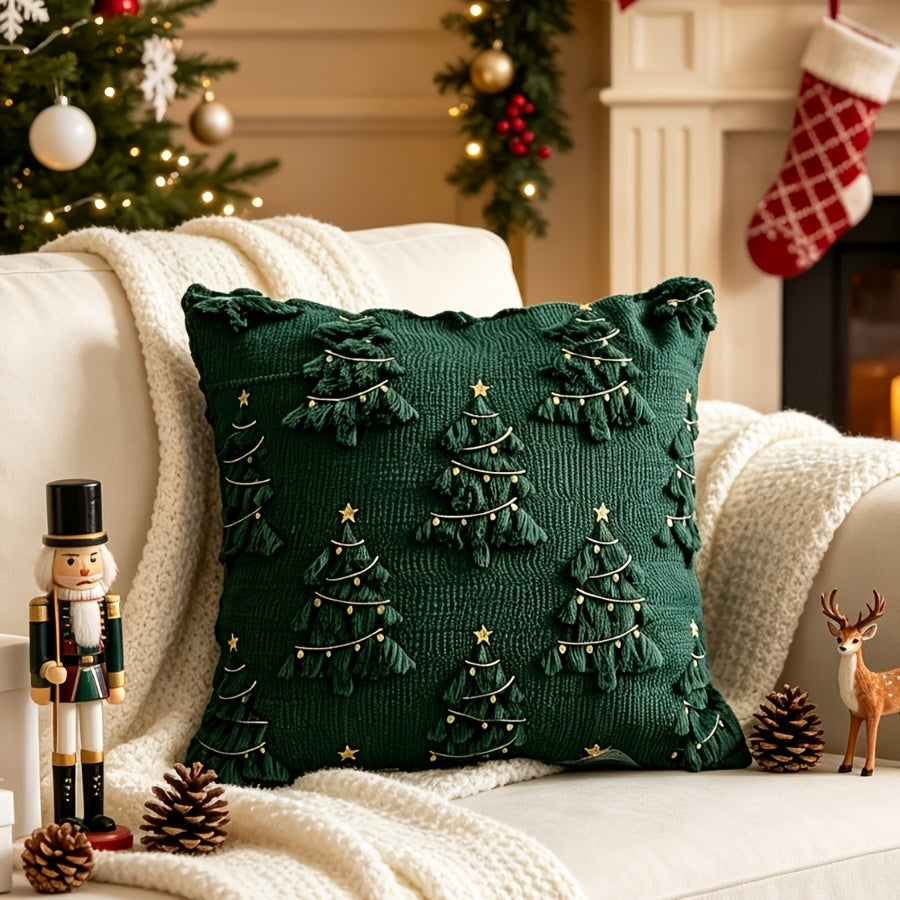 Grüne Kissenhülle mit weihnachtlichem Tannenbaum-Motiv