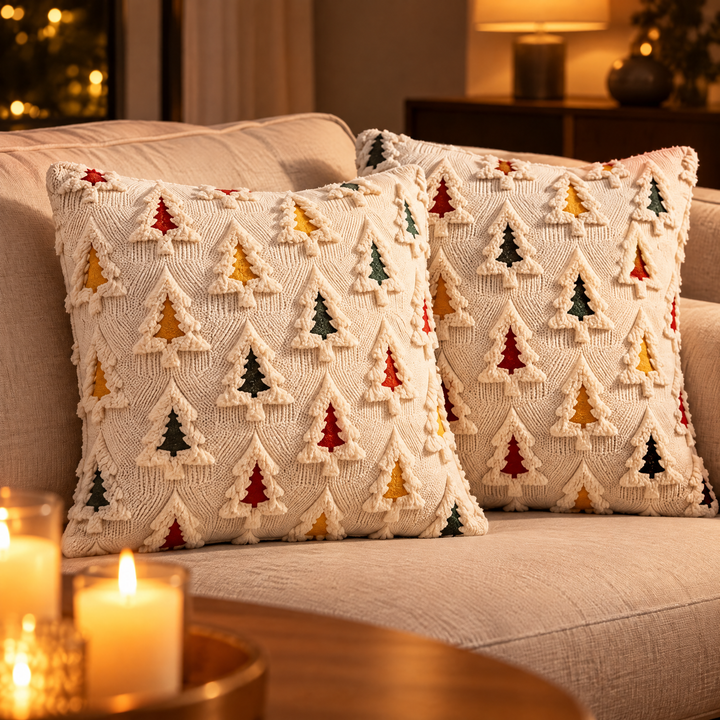 Weihnachtliche Kissenhüllen Mit 3D Tannenbäumen Im 2er Set
