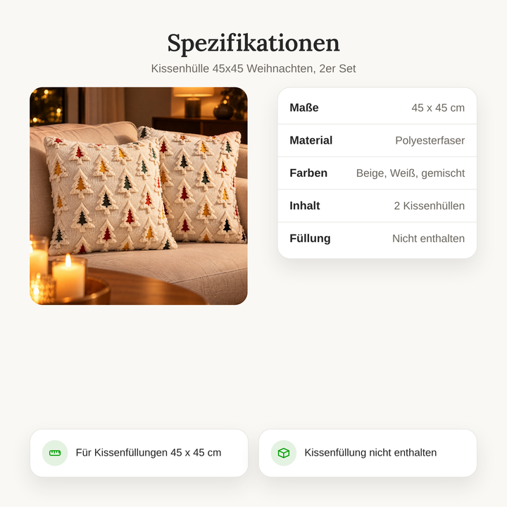 Weißer Weihnachtskissenbezug mit dreidimensionalen Tannenbaum-Motiven