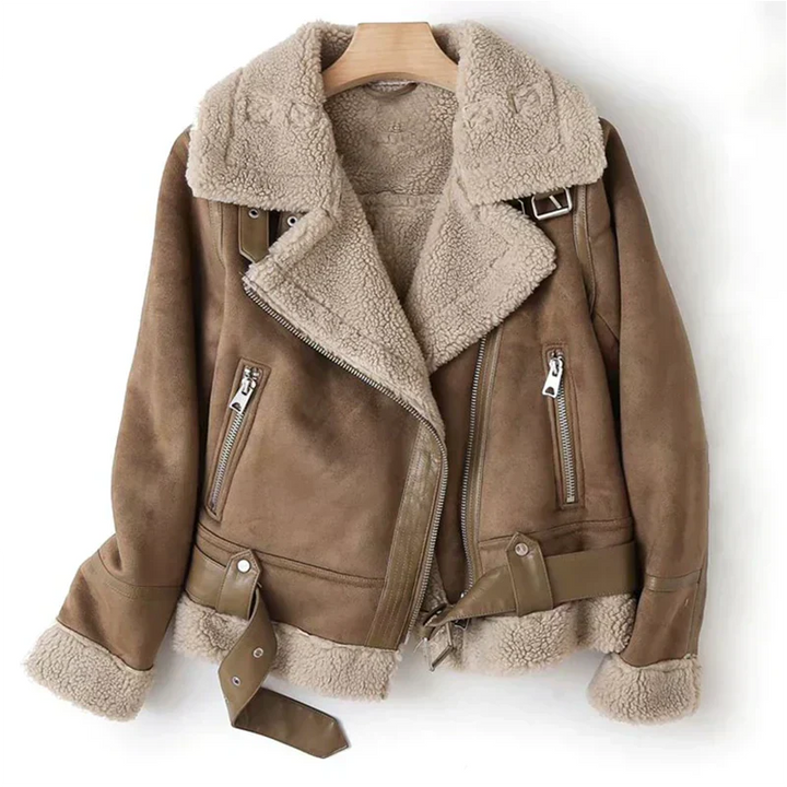 Damen Lederjacke Mit Sherpa Futter Und Klassischem Schnitt