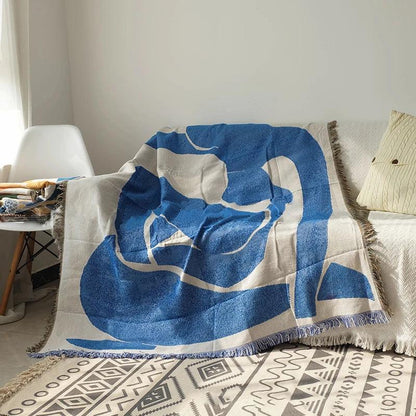 Künstlerische Bunte Wohndecke im abstrakten Blue-Woman-Design