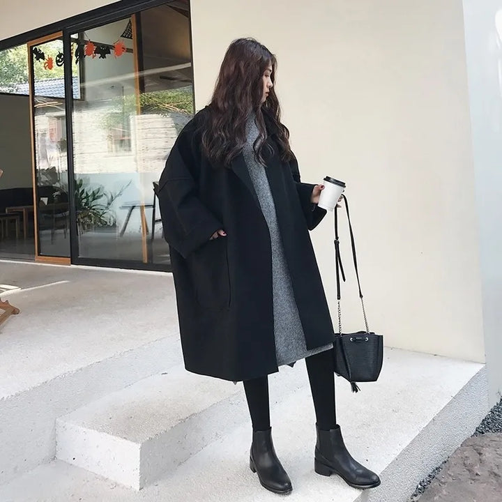 Damen Oversize Trenchcoat Aus Wollmischung