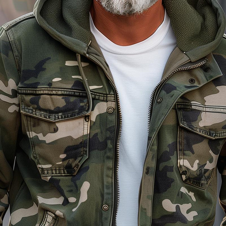 Herren Cargo Jacke Mit Kapuze Im Tarnmuster