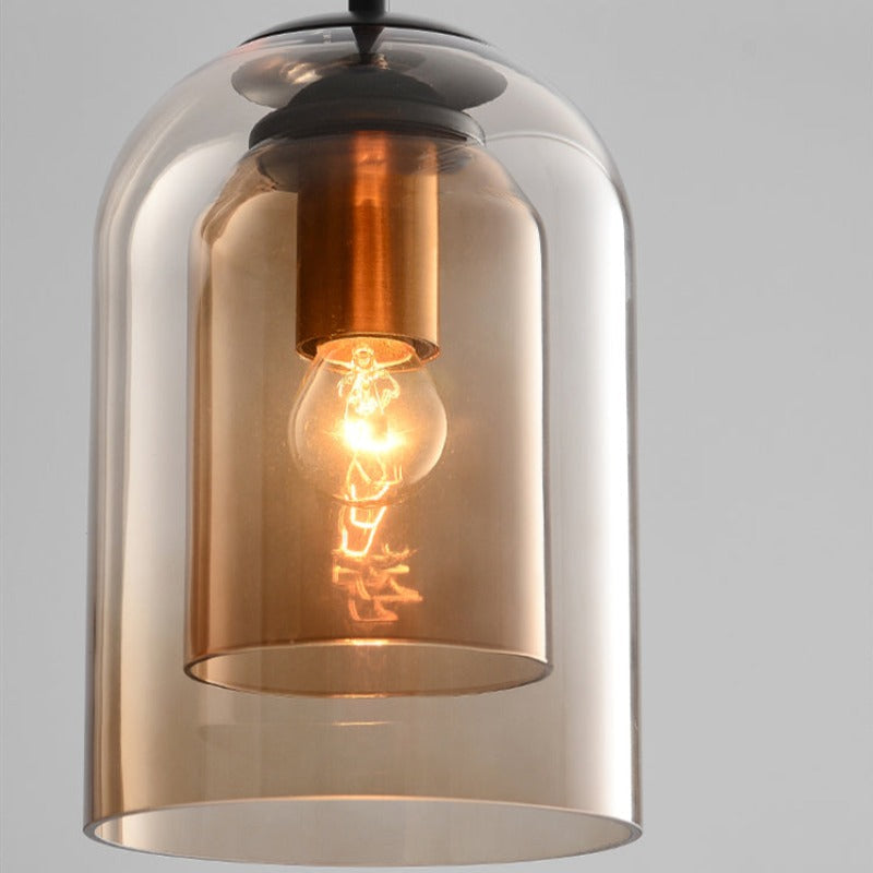 Pendelleuchte mit Doppelglas im Mid-Century Design – Rauchgrau oder Rost